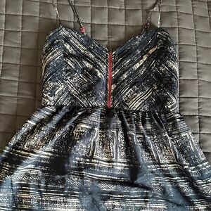 Roxy Blue Printed Spaghetti-Strap Mini Dress with Front Zip